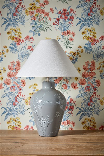 (image for) Laura Ashley Pussywillow Table Lamp Grey Ceramic and Polished Nickel With Shade